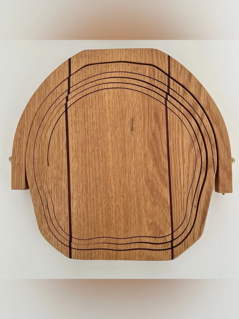 Vintage Handmade Wood Collapsible Fruit Basket Artist Signed Trivet Apple